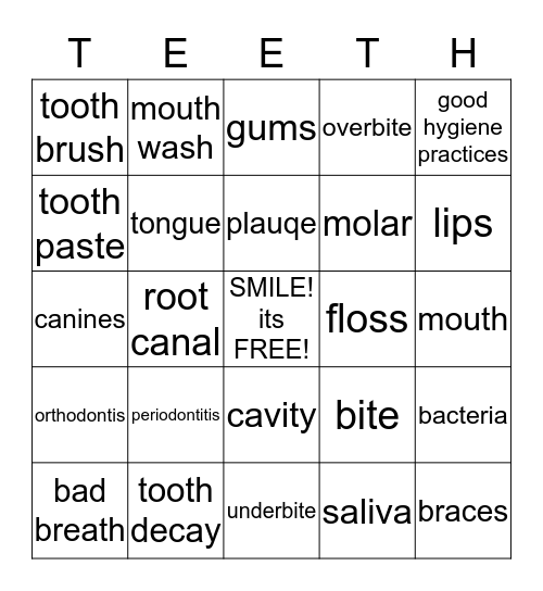 DENTAL BINGO Card