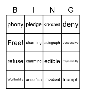 Vocabulary Review Bingo Card