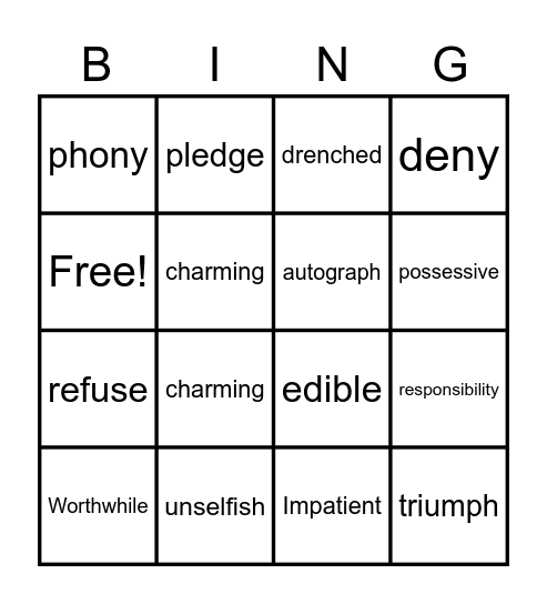 Vocabulary Review Bingo Card