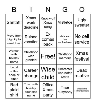 Hallmark Christmas Bingo Card
