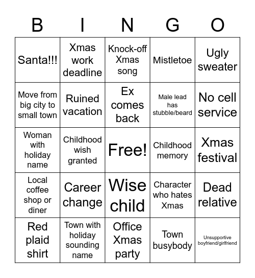 Hallmark Christmas Bingo Card