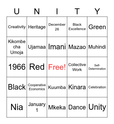 Family Fuse Kwanzaa Bingo Card