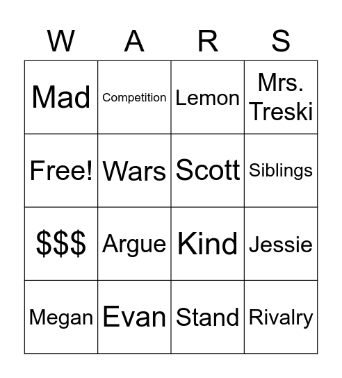 Lemonade Wars Bingo by Ava and Lyla Bingo Card