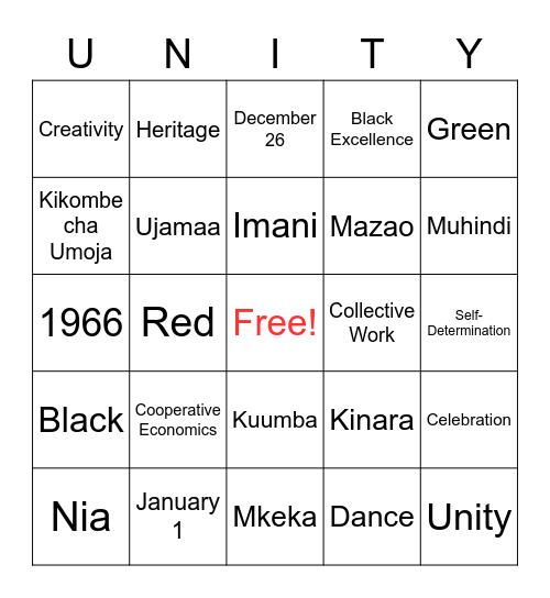 Family Fuse Kwanzaa Bingo Card