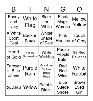 Colors in Songs BINGO Card