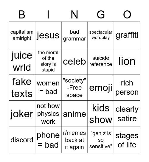 i am 14 and this is deep Bingo Card