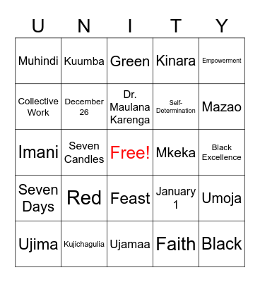 Family Fuse's Kwanzaa Bingo Card