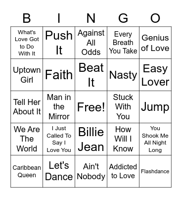 *80s Greatest Hits* Bingo Card