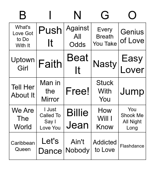 *80s Greatest Hits* Bingo Card