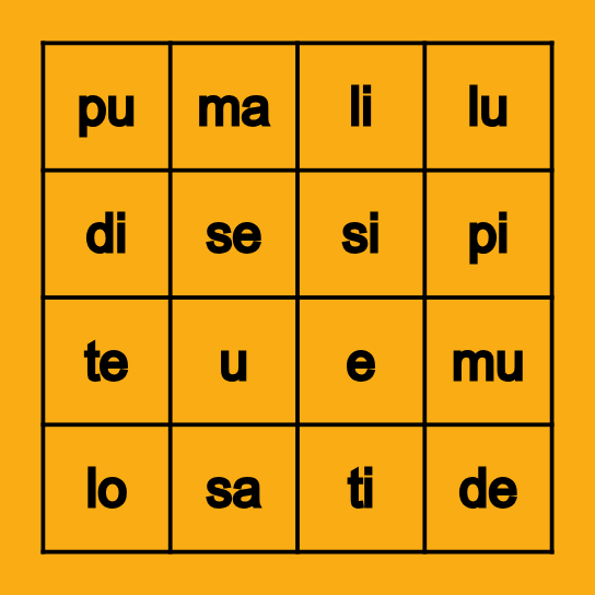Las Silabas Bingo Card