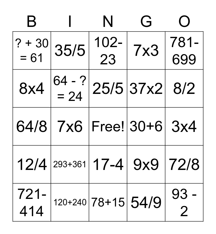 GRADE 1-2 Bingo Card