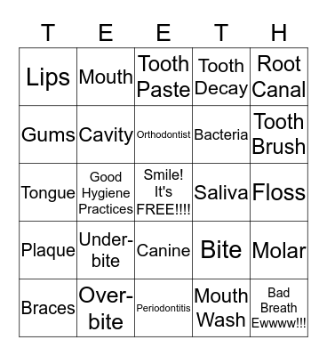 DENTAL BINGO Card