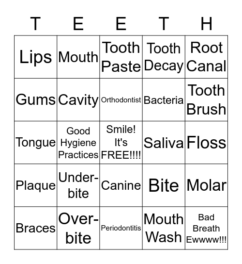 DENTAL BINGO Card