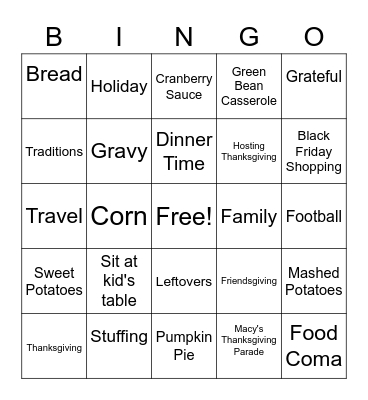 Thanksgiving BINGO Card