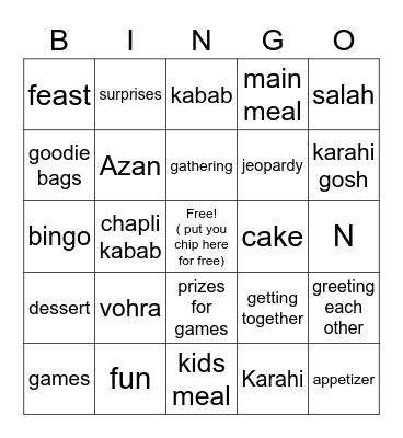 vohra banquet Bingo Card