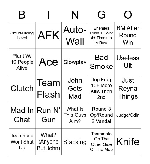 Valorant Bingo Card