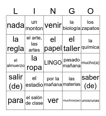 Capitulo 4 Vocabulario Bingo Card