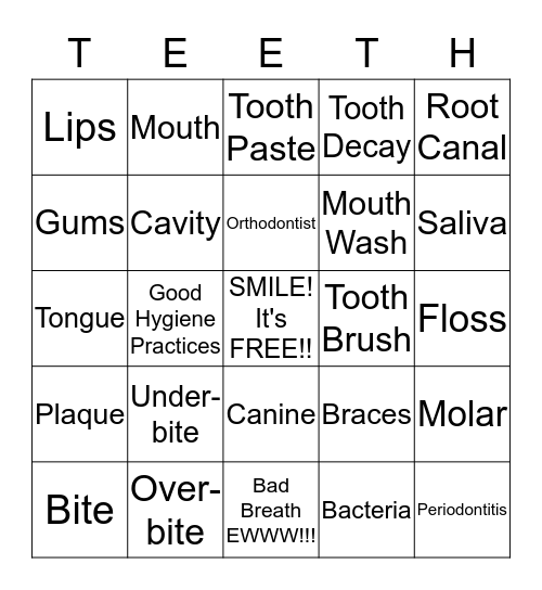 DENTAL BINGO Card