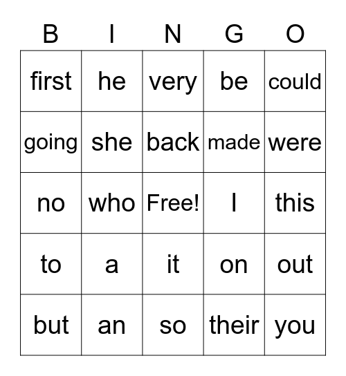 Fall Sight Word Bingo Card