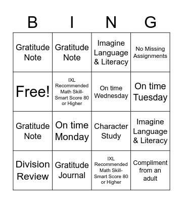 Assignments 11/22-11/24 Bingo Card