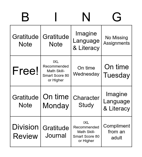 Assignments 11/22-11/24 Bingo Card