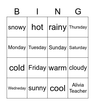 weather Bingo Card