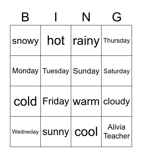 weather Bingo Card