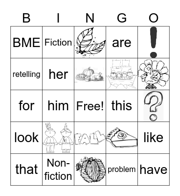 1st Gr. Thanksgiving #1 Bingo Card