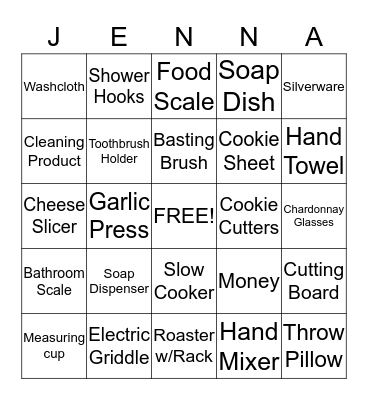 Bridal Shower Bingo Card