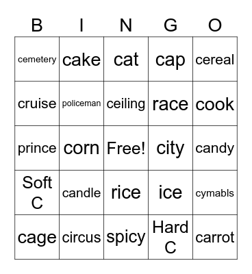 Hard C & Soft C Bingo Card