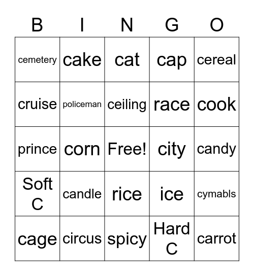 Hard C & Soft C Bingo Card