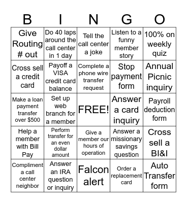 Call Center BINGO Fun! Bingo Card