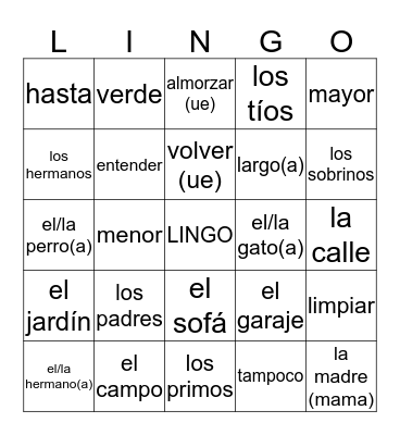 Capitulo 5 Vocabulario Bingo Card