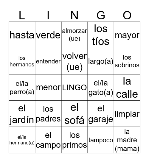 Capitulo 5 Vocabulario Bingo Card