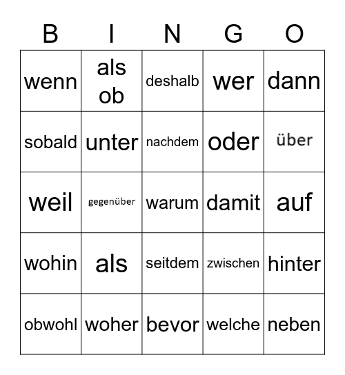 Wichtige Worte Bingo Card