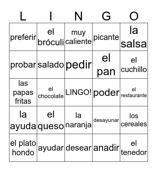 Capitulo 6 Vocabulario Bingo Card