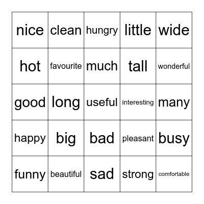Comparatives Bingo Card