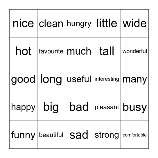 Comparatives Bingo Card