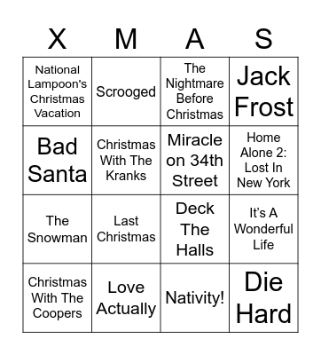 Cooper Xmas Bingo Card