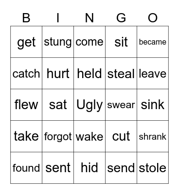 Irregular Verbs - Ugly People! Bingo Card