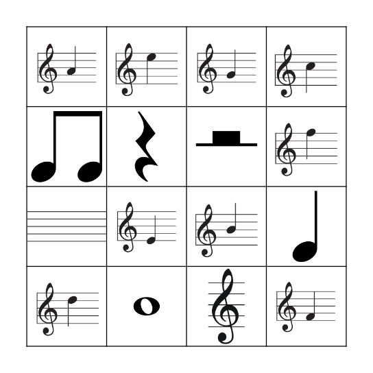 Standard Music Notation Bingo Card