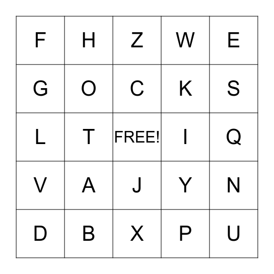 Sign Language Bingo Card