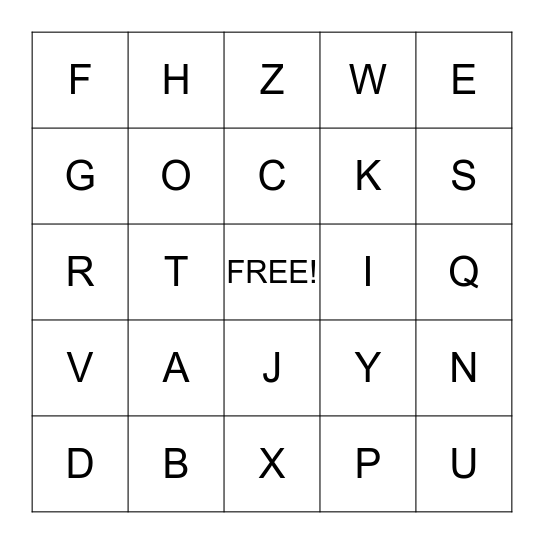 Sign Language Bingo Card