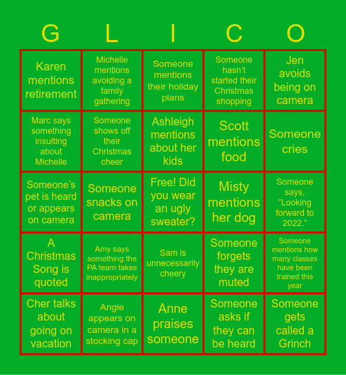 Gerber Life T&OD Bingo Card