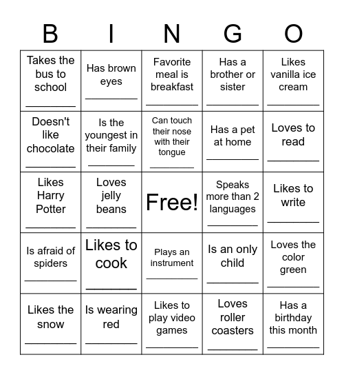 Get to Know You Bingo Card