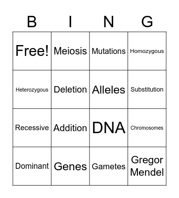 Genetics, Genes, DNA Bingo Card