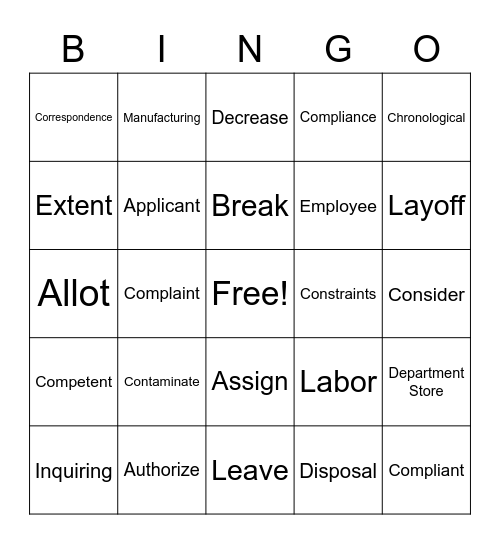 WorkKeys Vocab Bingo (First 40 Words) Bingo Card