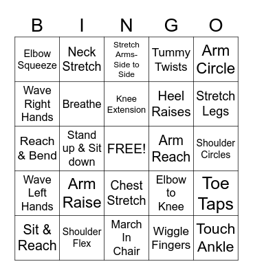 Chair Fitness Bingo Card