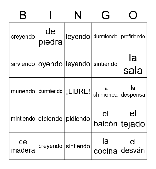 La Vivienda (2U2D1) Bingo Card