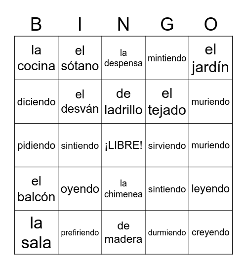 La Vivienda (2U2D1) Bingo Card